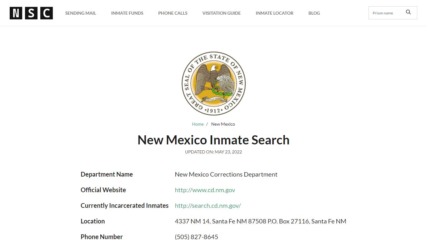 New Mexico Inmate Search – New Mexico Corrections ...